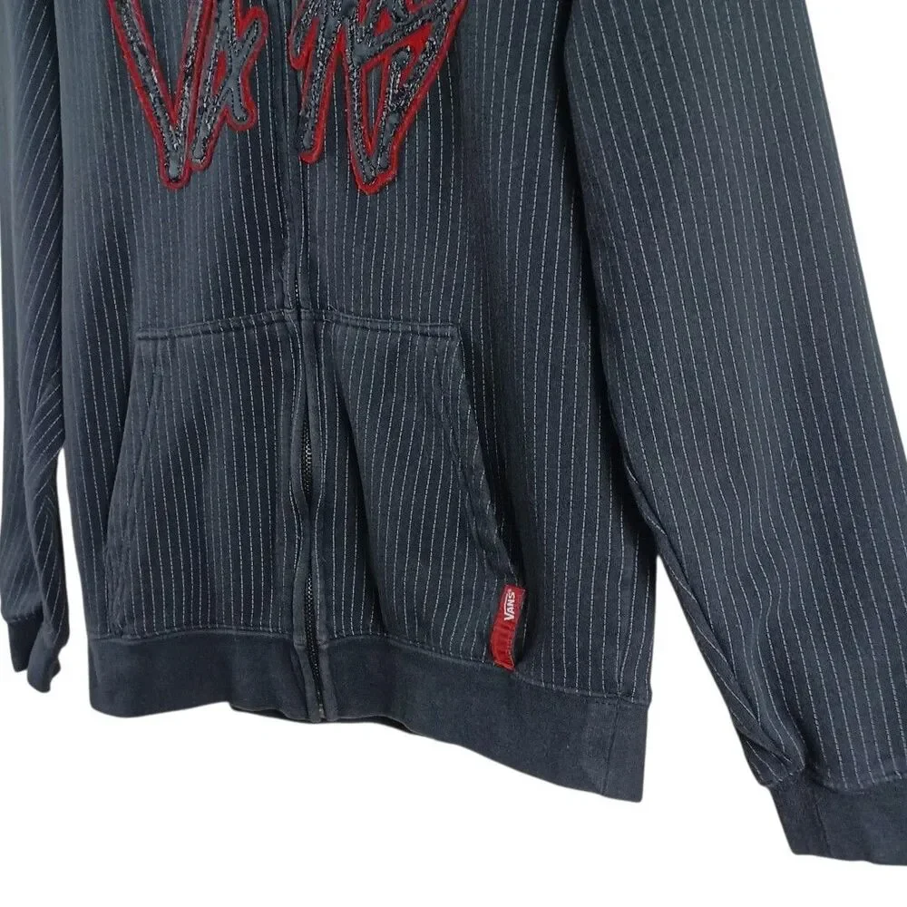 Vans Youth Boys L Zip Black Hoodie Pinstripe Logo Skater Streetwear Grunge Y2K